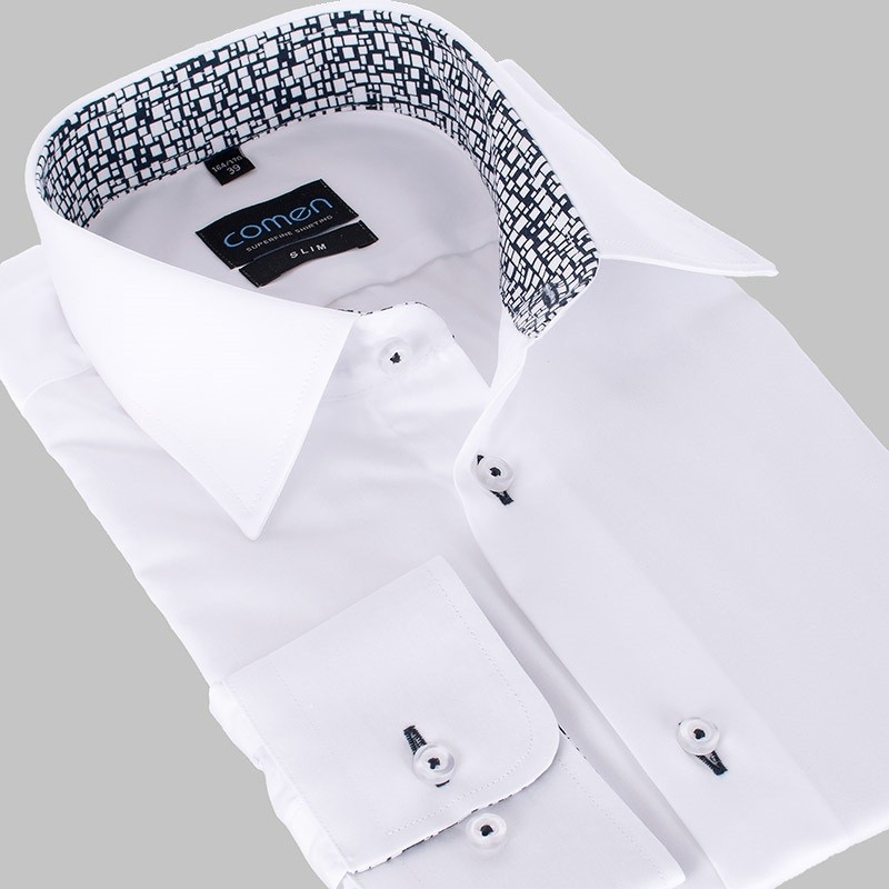 Biała koszula Comen slim dł. rękaw z kontrastowym wykończeniem
