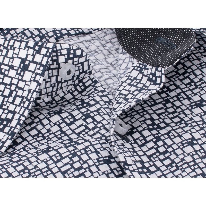 Biało-czarna koszula Comen slim w nieregularne kwadraty - długi rękaw