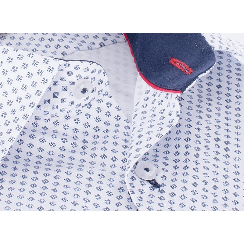 Biała koszula z kr. rękawem Comen - drobny wzór w kwadraty i kropki