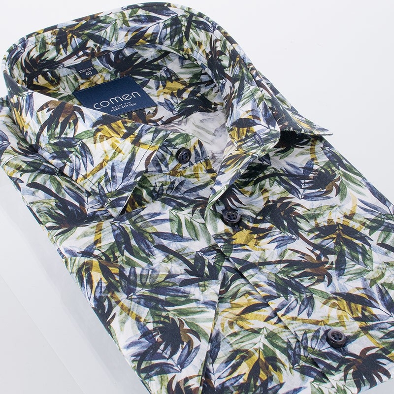Wakacyjna koszula Comen z krótkim rękawem w liście palmy