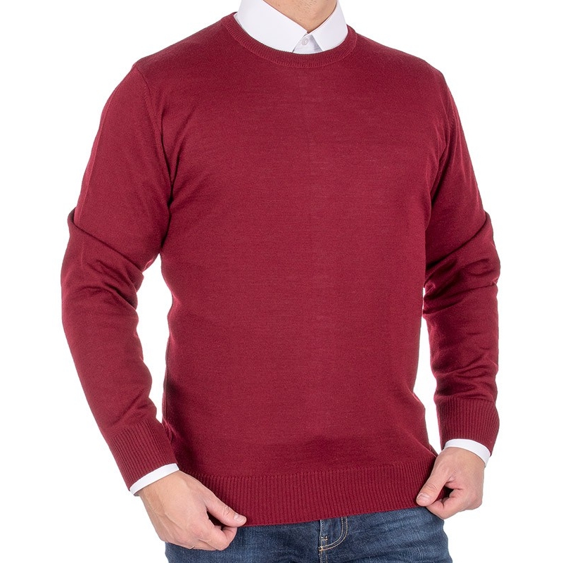 Bordowy sweter u-neck wełniany Massimo
