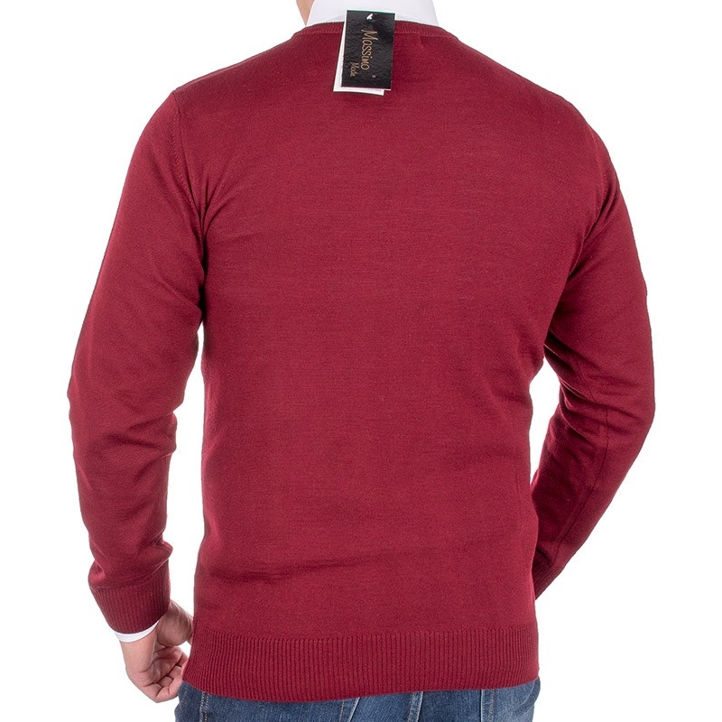 Bordowy sweter u-neck wełniany Massimo