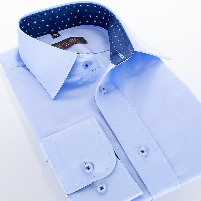 Gładka koszula Comen taliowana długi rękaw - błękitna