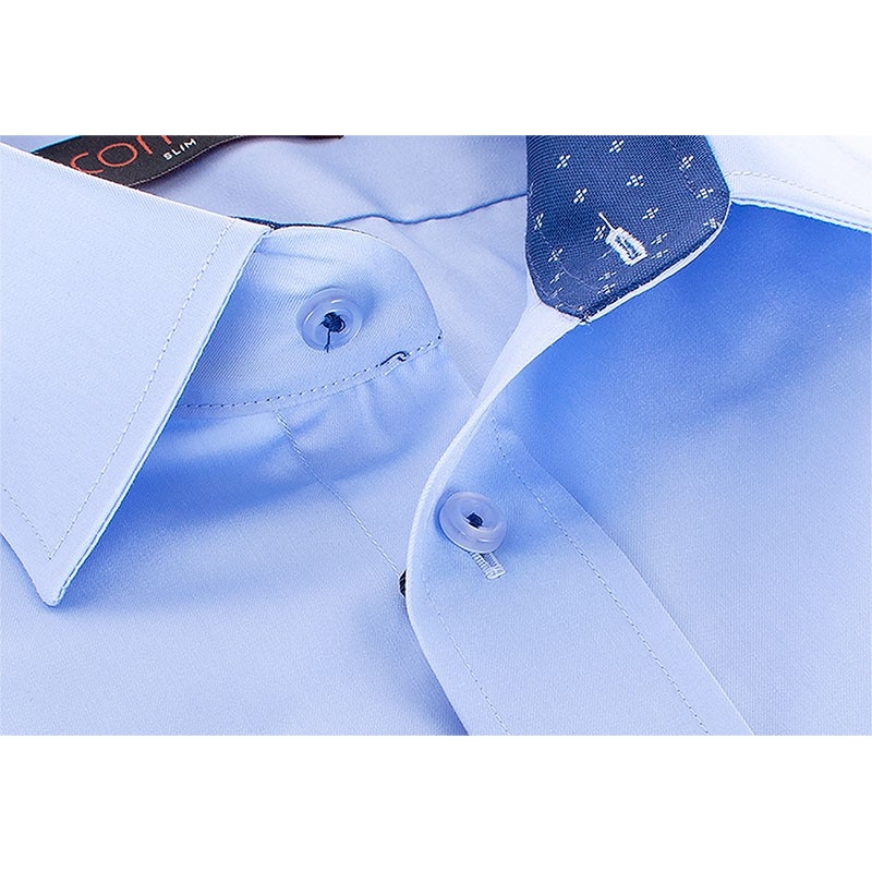 Gładka koszula Comen taliowana długi rękaw - błękitna