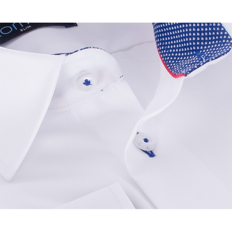 Biała koszula Comen z długim rękawem slim - granatowe wykończenie kołnierza