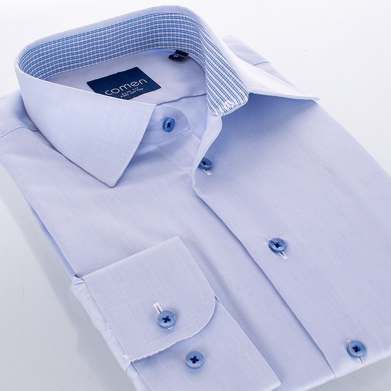 Koszula z długim rękawem Comen - niebieska slim 100% bawełna