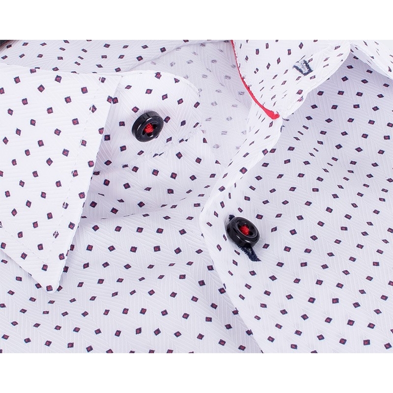 Koszula Comen z krótkim rękawem - biała ze wzorem w czerwone kwadraty