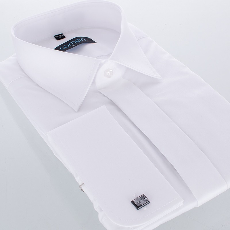 Biała koszula Comen z długim rękawem na spinkę - slim