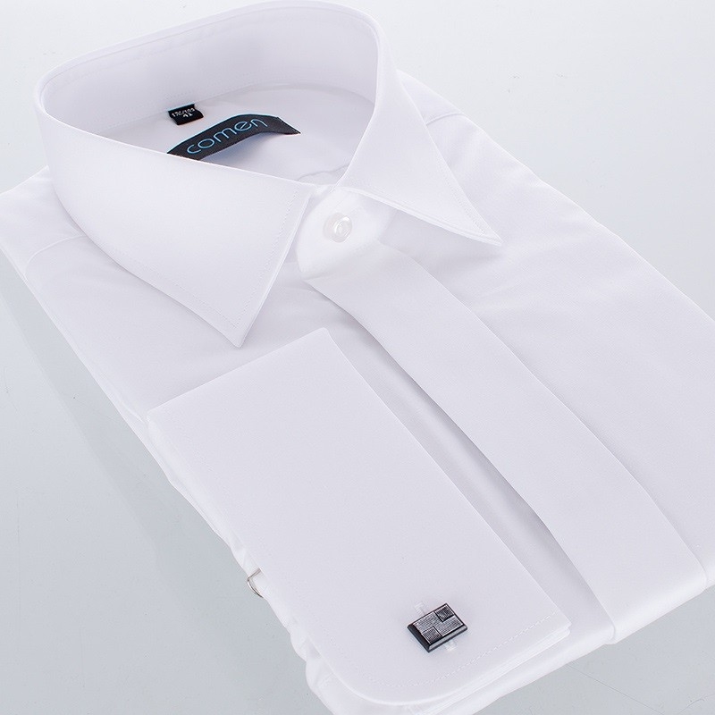 Wizytowa biała koszula Comen z długim rękawem na spinki - regular