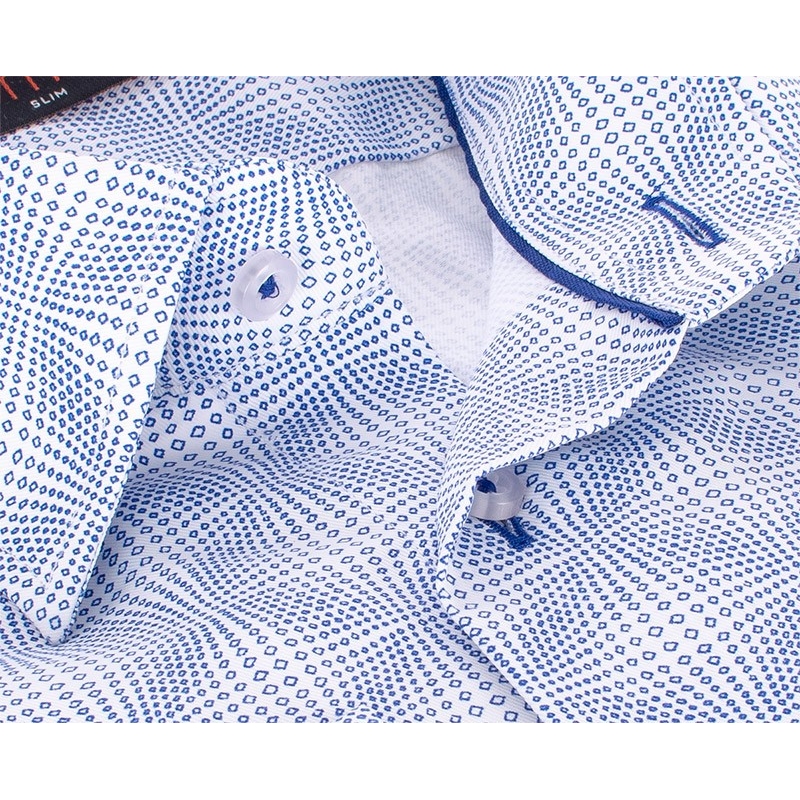 Biało-niebieska koszula ze wzorem Comen dł. rękaw - slim