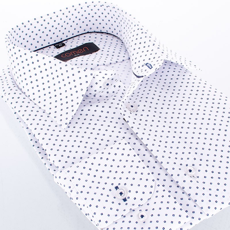 Biała koszula ze wzorem Comen z długim rękawem - slim