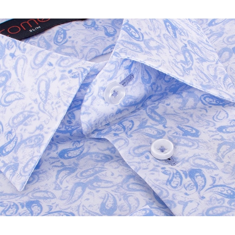 Koszula Comen slim długi rękaw biało-niebieska ze wzorem paisley
