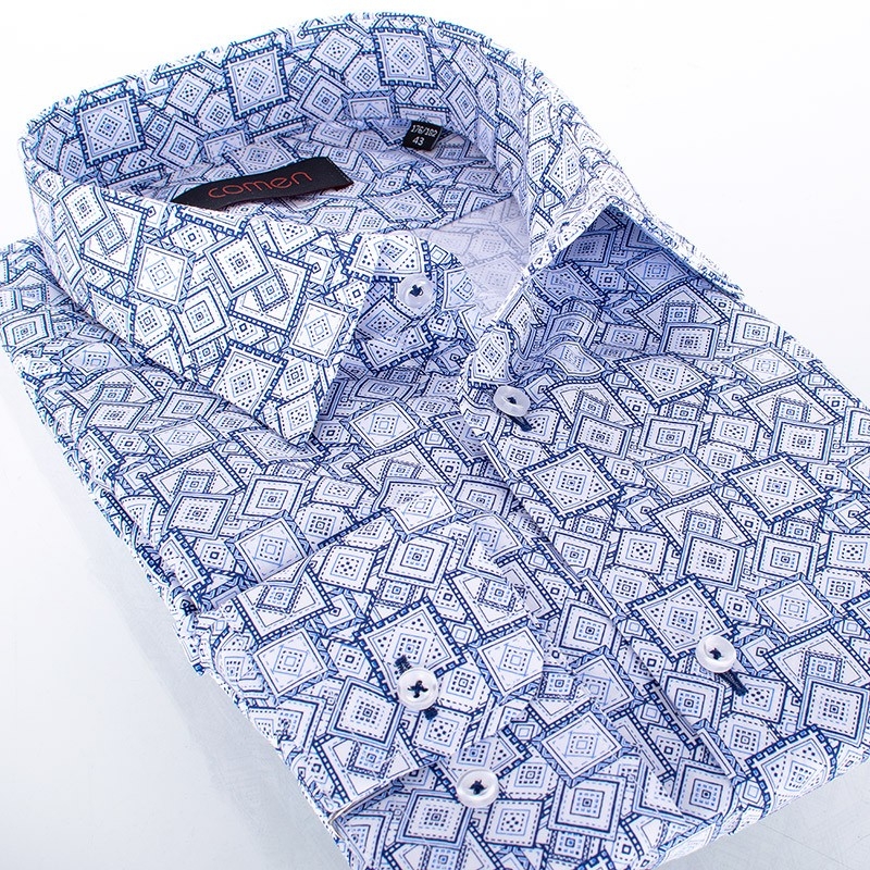 Niebieska koszula Comen z długim rękawem w kwadraty i romby - regular