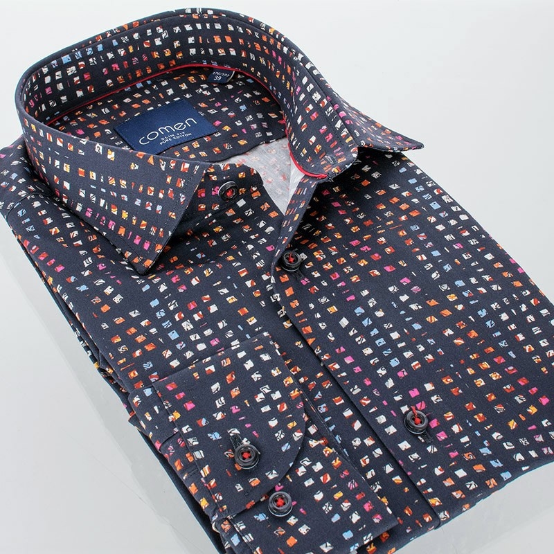 Granatowa koszula Comen slim z ciekawym wzorem 100% bawełna
