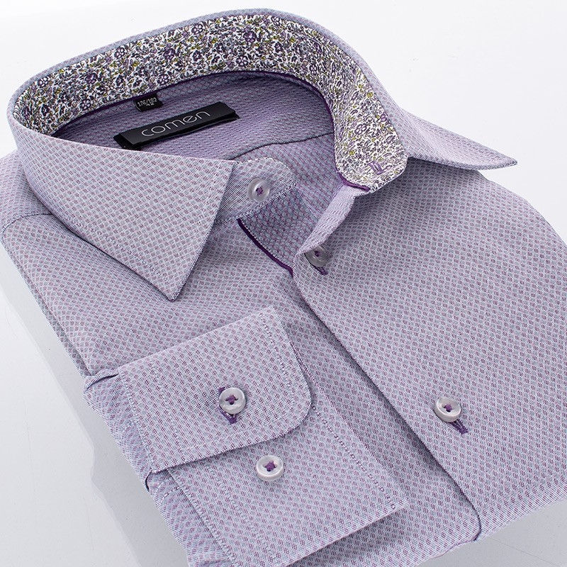 Szaro-fioletowa koszula Comen slim ze wzorkiem