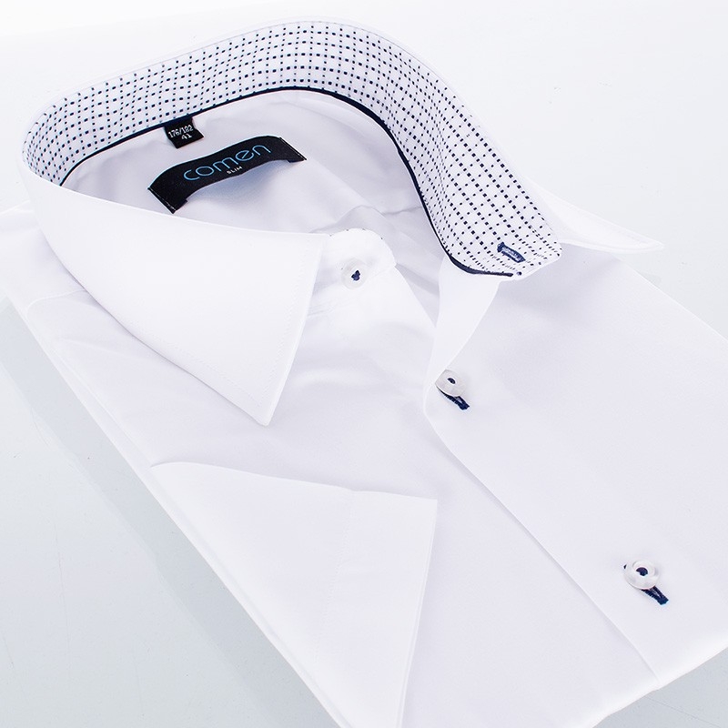 Biała gładka koszula Comen z wykończeniem kołnierza - krótki rękaw slim