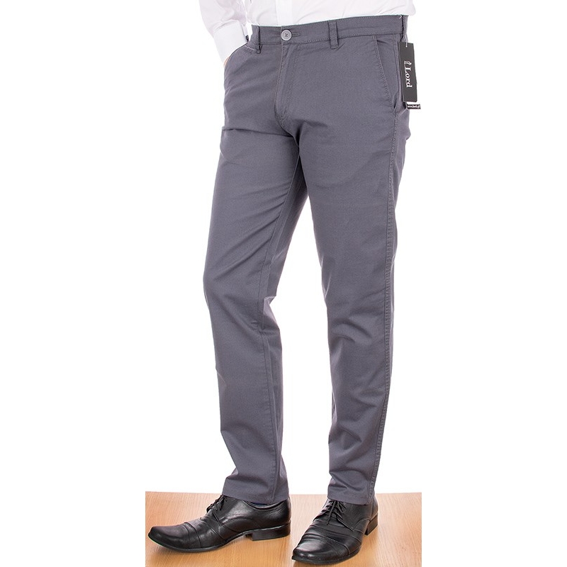 Męskie bawełniane spodnie Lord R-99 koloru szarego - chinosy
