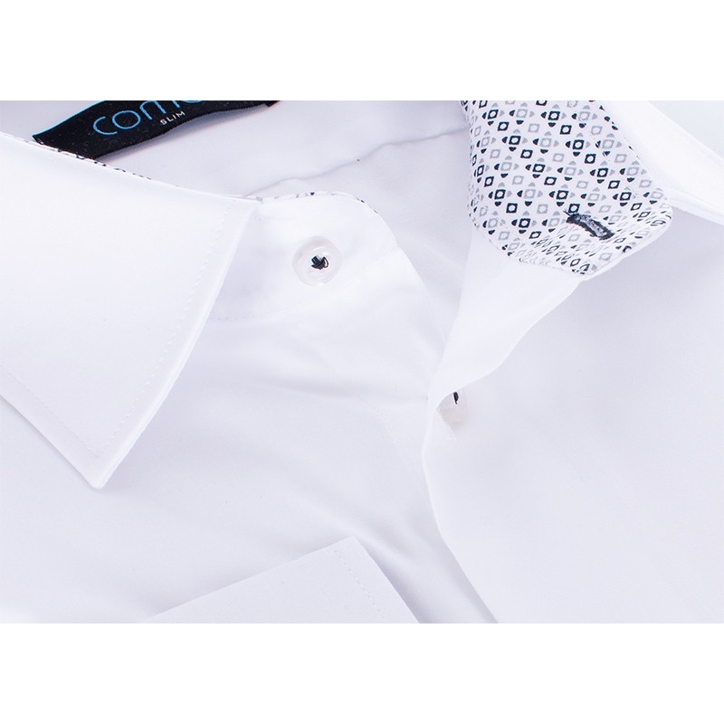 Biała koszula Comen z długim rękawem i wykończeniem w drobne kwadraciki