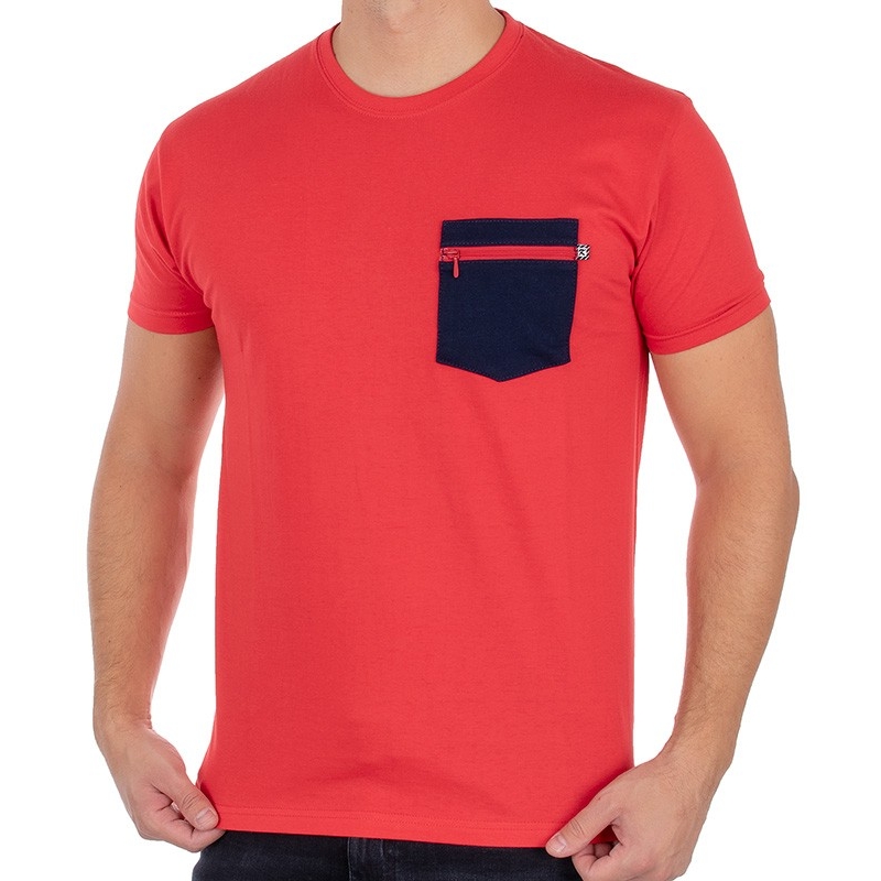 Czerwona koszulka T-shirt Kings 750-101Z z granatową kieszenią na suwak