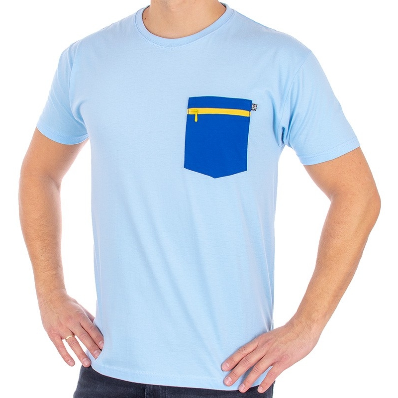 Koszulka Kings 750-101Z jasnoniebieska granatową kieszenią na zamek 