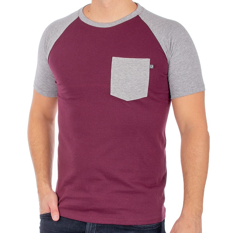 Bordowo-szary t-shirt Kings 750-11190K bawełniany z naszytą kieszenią