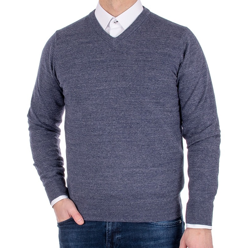 Jeansowy sweter bawełniany Adriano Guinari w szpic S M L XL 2XL 3XL
