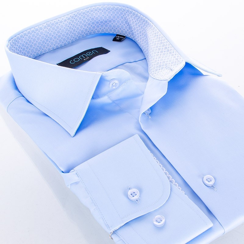 Błękitna gładka koszula slim z długim rękawem Comen