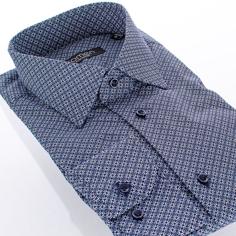 Granatowa koszula Comen ze wzorem w rozety 100% bawełna - slim
