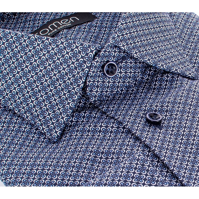 Granatowa koszula Comen ze wzorem w rozety 100% bawełna - slim