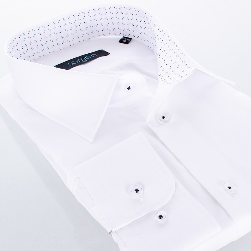 Biała bawełniana koszula Comen z dł. rękawem i obszyciem w trójkąciki