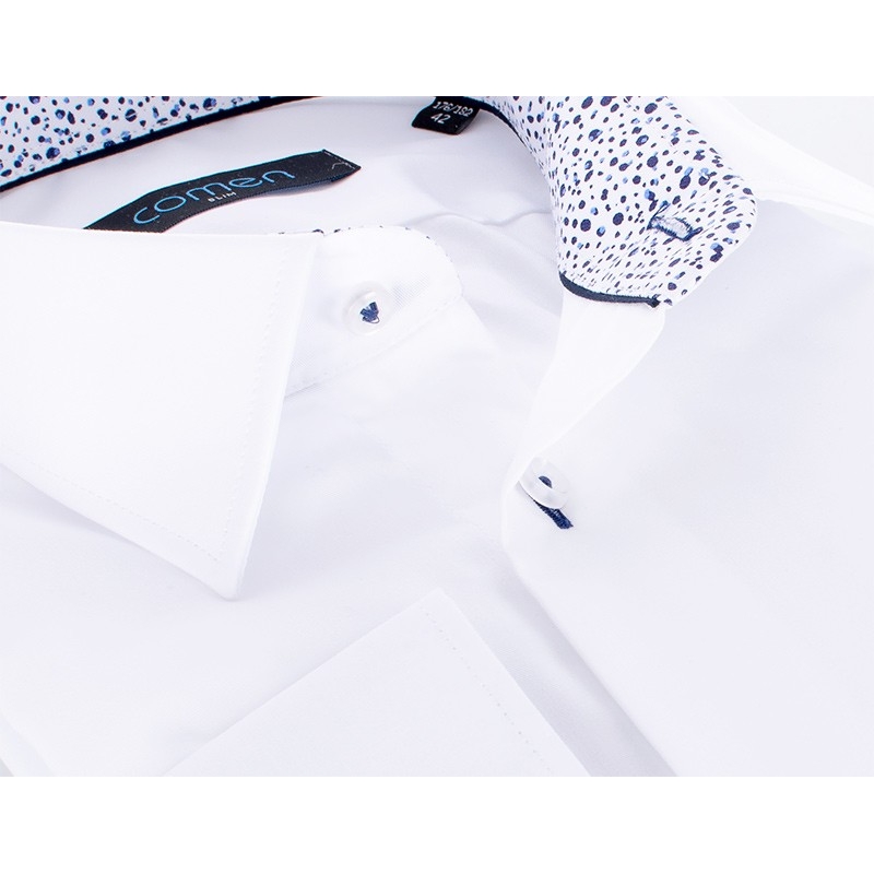 Biała koszula Comen z granatowo-niebieskim wykończeniem w kropki - slim