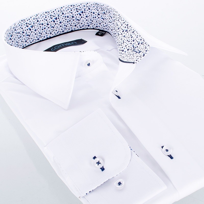 Biała koszula regular Comen z granatowym wykończeniem w kropeczki