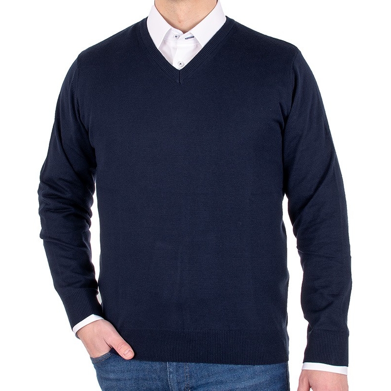 Granatowy bawełniany sweter w szpic Lidos 1203 roz. M L XL 2XL 3XL
