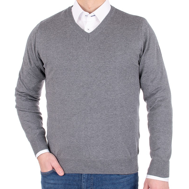 Szary bawełniany sweter w szpic Lidos 1203 roz. M L XL 2XL 3XL