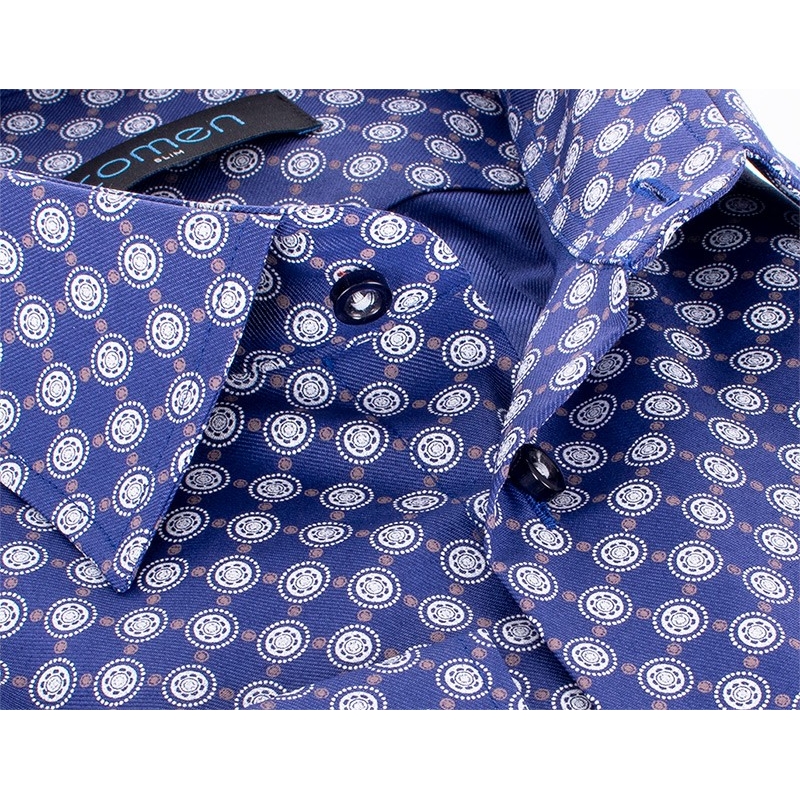 Granatowo-niebieska koszula Comen z dł. rękawem i popielatym wzorem