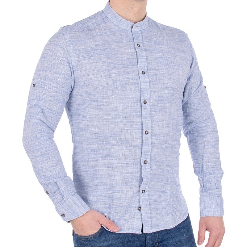 Błękitna bawełniana koszula z teksturą Gianti - sportowa na stójce