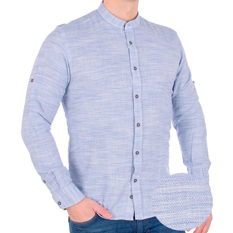 Błękitna bawełniana koszula z teksturą Gianti - sportowa na stójce