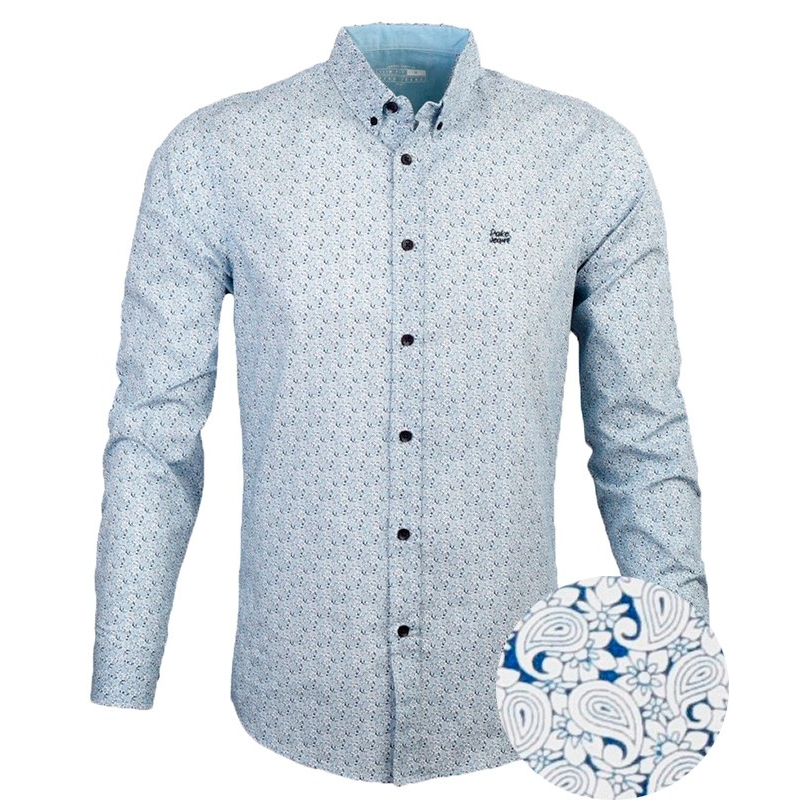 Niebiesko-biała koszula Pako Jeans 1 Elk ze wzorem paisley - dł. rękaw