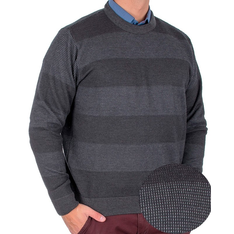 Grafitowy sweter u-neck Kings 10T*231507 w pasy bawełna M L XL 2XL 3XL