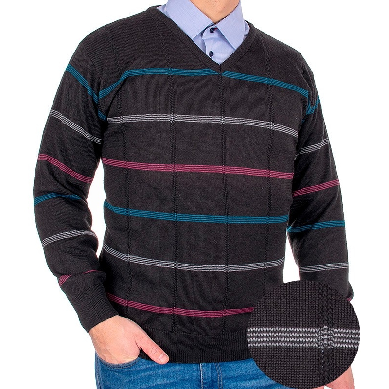 Czarny sweter w szpic Kings Elkjaer 11C 598706 w paski M L XL 2XL 3XL