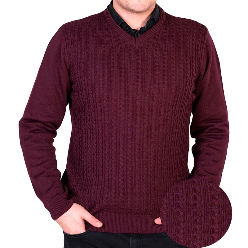 Sweter Lasota Pascal serek bawełna kolor chianti śliwkowy M L XL 2XL