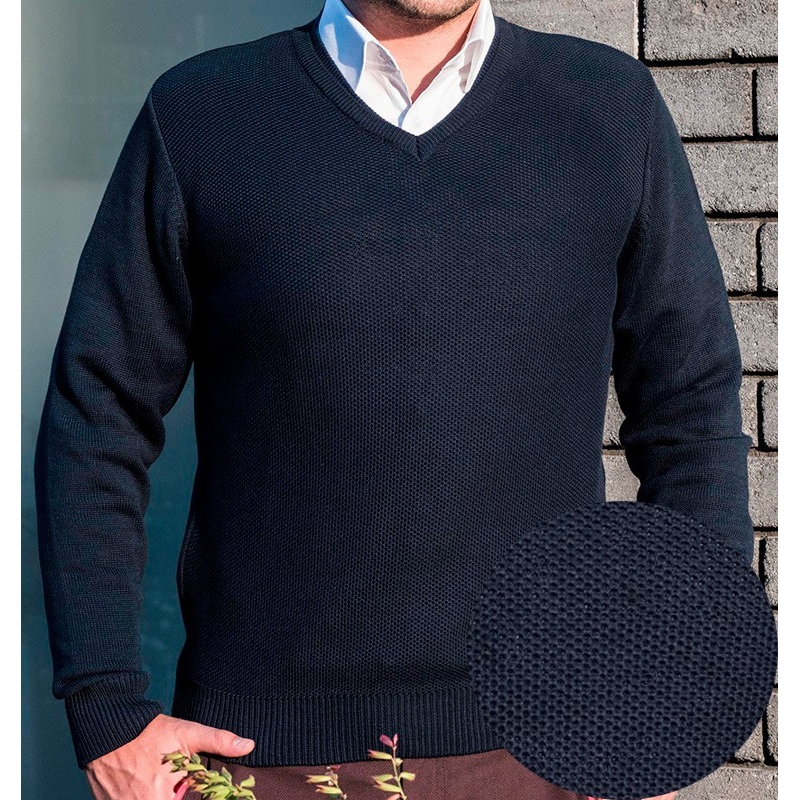 Granatowy bawełniany sweter Lasota Kamil serek rozmiar M L XL 2XL