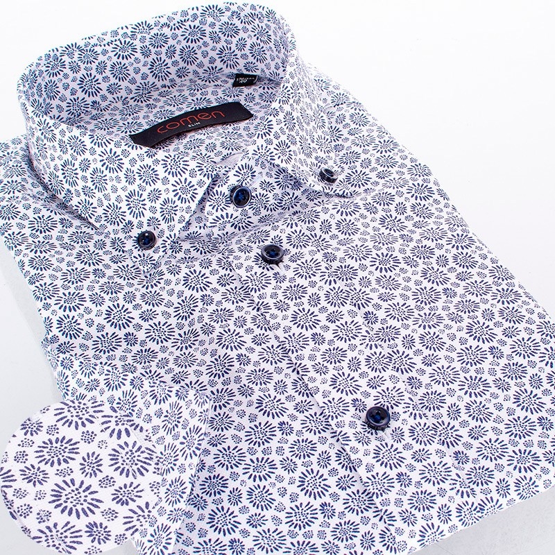 Koszula Comen z krótkim rękawem ze wzorem w drobne kwiatuszki - slim