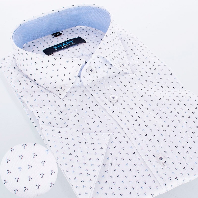 Biała koszula z drobnym wzorem w parasole Comen - kr. rękaw slim