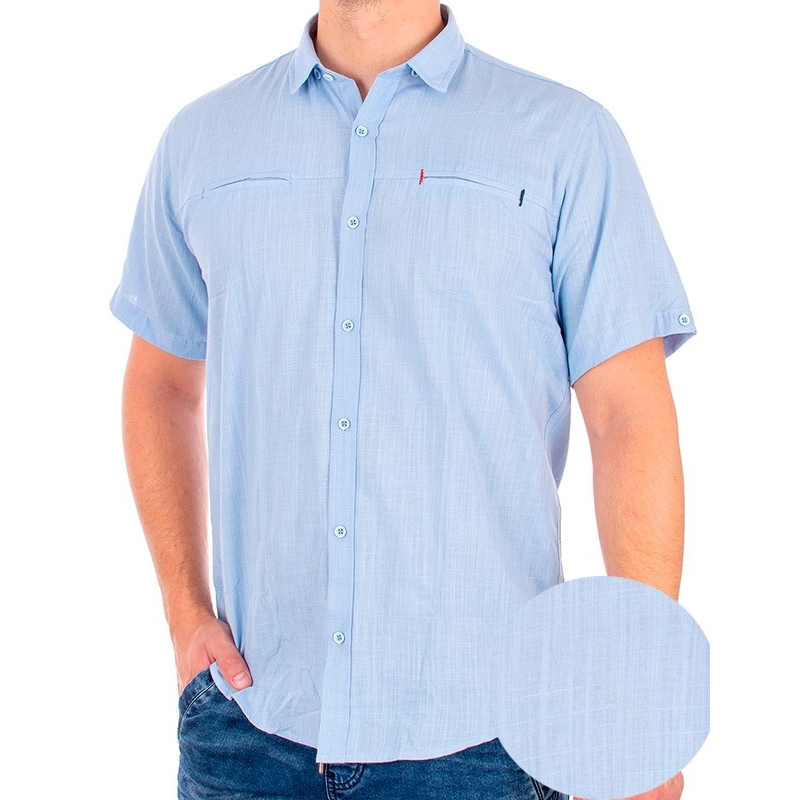 Błękitna cienka bawełniana koszula Gianti z krótkim rękawem