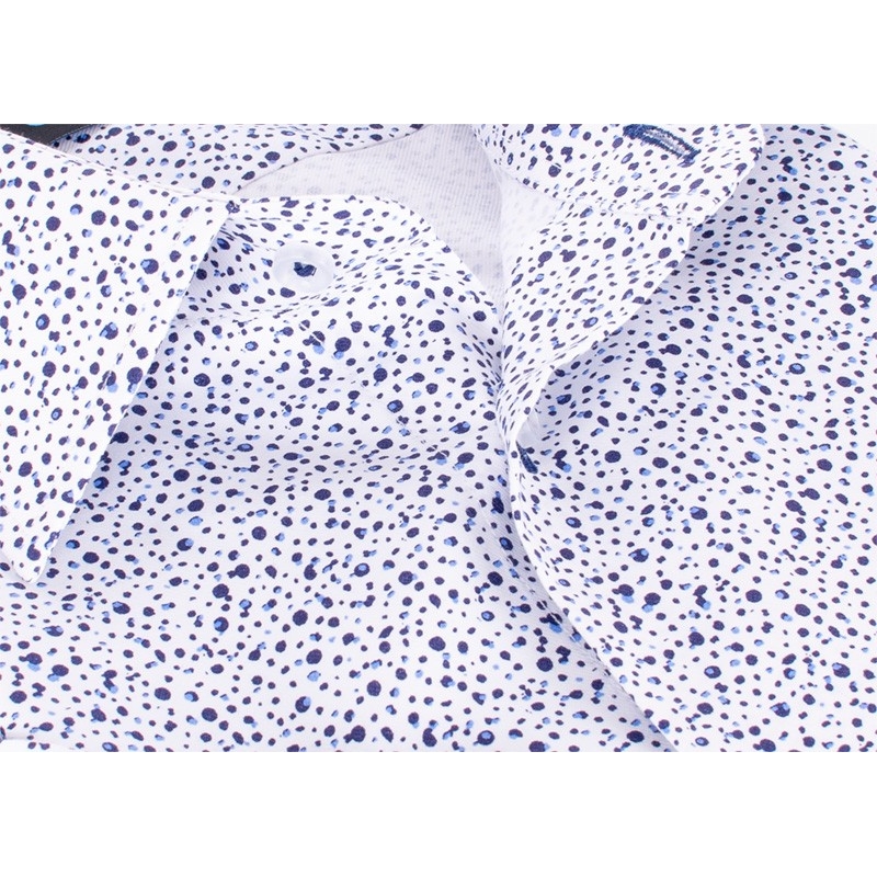 Biała koszula Comen z kr. rękawem w granatowe i niebieskie kropki slim