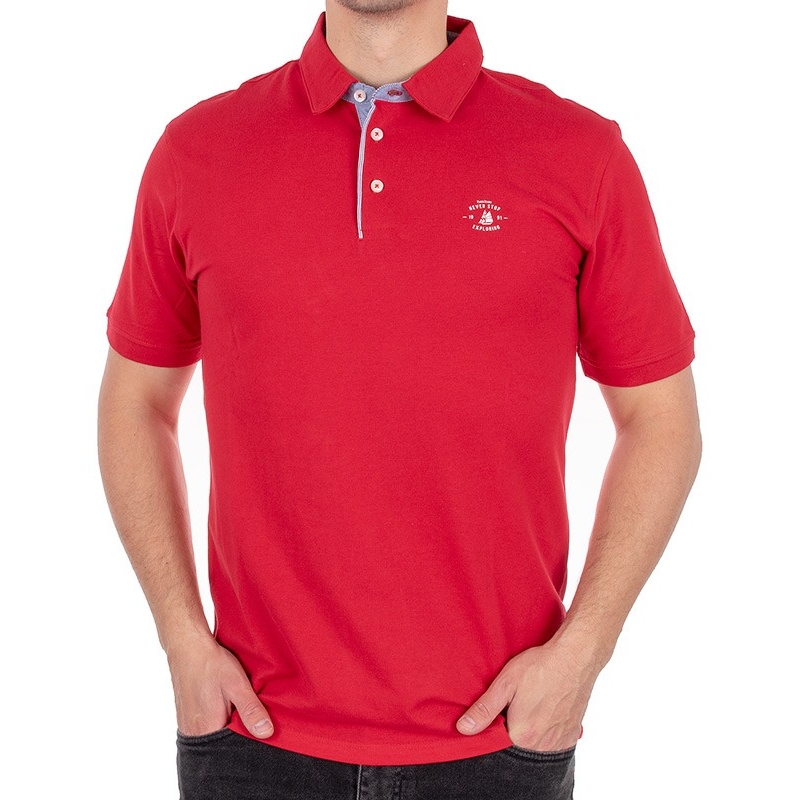 Czerwona gładka koszulka polo Pako Jeans T2M Polo Armada CR