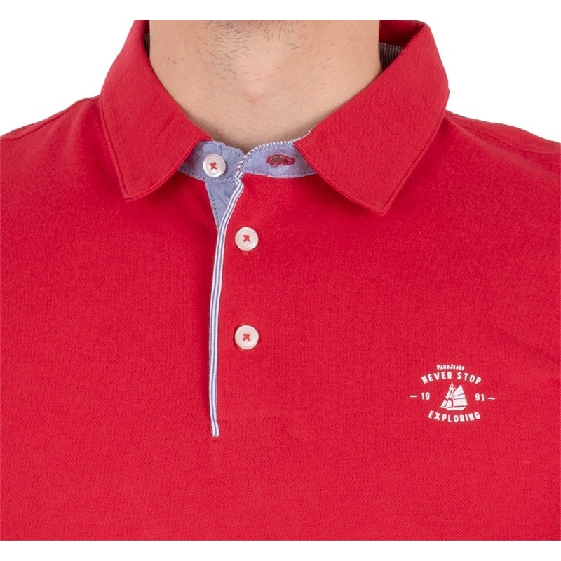 Czerwona gładka koszulka polo Pako Jeans T2M Polo Armada CR