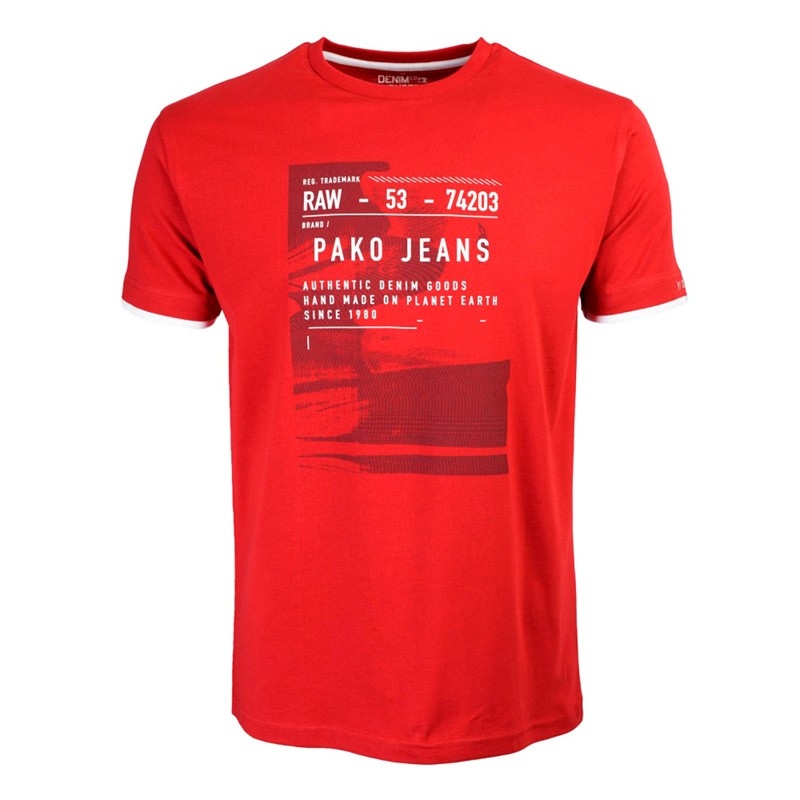 Czerwona koszulka t-shirt Pako Jeans T2M 15 Industry BD - krótki rękaw