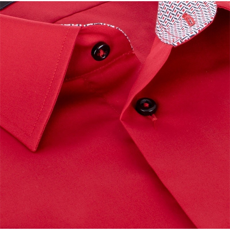 Czerwona koszula z krótkim rękawem Comen z ciemnymi guzikami - slim